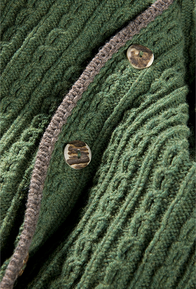 Cardigan en Lambswool, motif tressé, vert