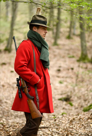 Caban de chasse en drap rouge